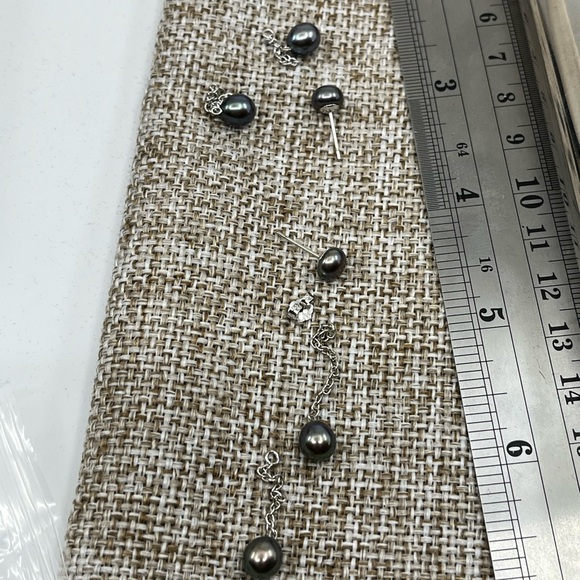 Vintage Honora Black Pearl Drop Earrings in Sterling Silver - Picture 9 of 13